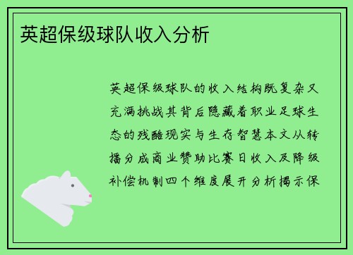 英超保级球队收入分析